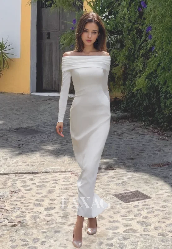 Weekend Savings Bonanza Off-Shoulder Long Sleeves Mermaid Beach Wedding Dress Pleated Satin Slit Boho Bridal Dress Weekend Savings Bonanza Off-Shoulder Long Sleeves Mermaid Beach Wedding Dress Pleated Satin Slit Boho Bridal Dress
