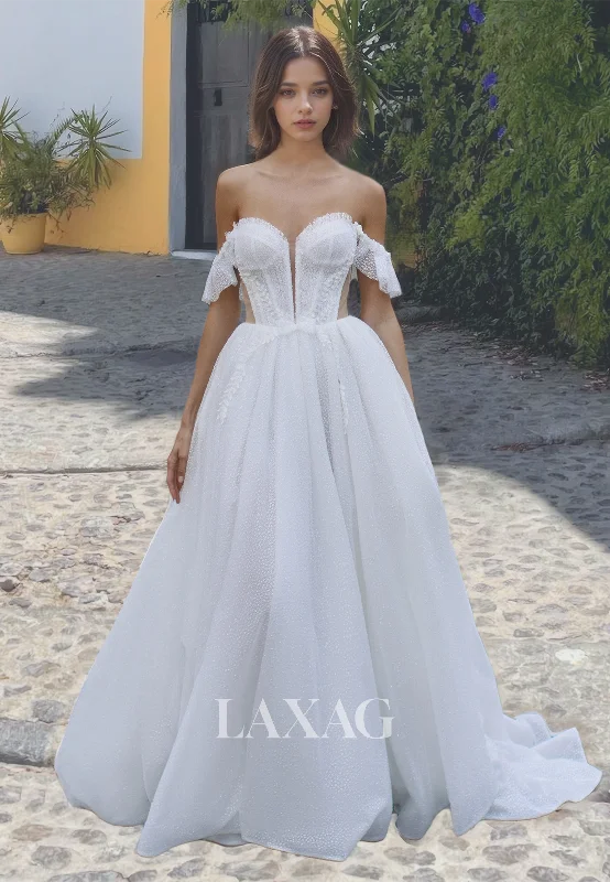 Weekend Price Slash Event Sweetheart A-Line Wedding Dress Sleeveless Beaded Allover Lace Bridal Gowns with Train Weekend Price Slash Event Sweetheart A-Line Wedding Dress Sleeveless Beaded Allover Lace Bridal Gowns with Train