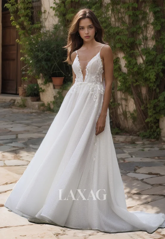 Weekend Big Sale Spaghetti Straps Deep V-Neck A-Line Wedding Dress Allover Lace with Beaded and Applique Bridal Dress Weekend Big Sale Spaghetti Straps Deep V-Neck A-Line Wedding Dress Allover Lace with Beaded and Applique Bridal Dress