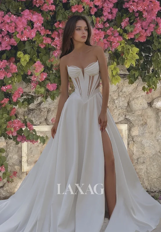 Weekend Limited-Time Offers Sweetheart Off-Shoulder Cutout A-Line Wedding Dress Pleated Satin Slit with Train Bridal Gowns Weekend Limited-Time Offers Sweetheart Off-Shoulder Cutout A-Line Wedding Dress Pleated Satin Slit with Train Bridal Gowns