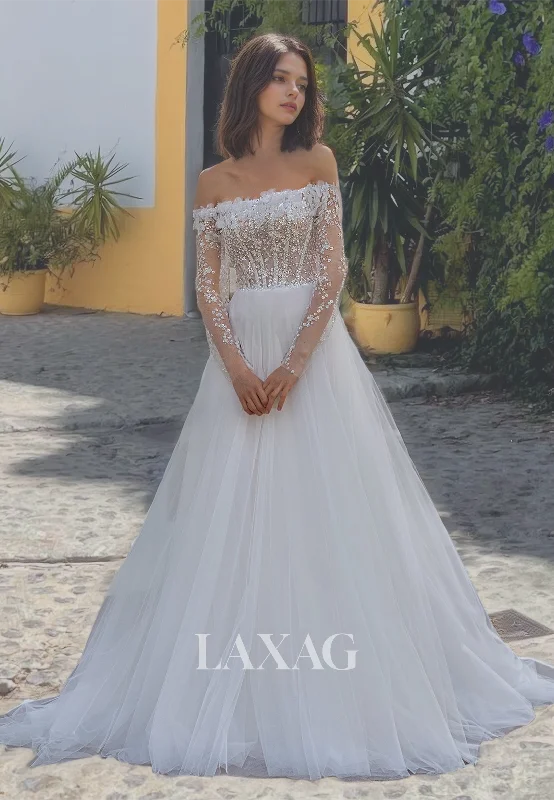 Weekend Only Savings Tube Top Long Sleeves Illusion Cutout A-Line Bridal Dress Beaded and Applique Tulle Wedding Dress Weekend Only Savings Tube Top Long Sleeves Illusion Cutout A-Line Bridal Dress Beaded and Applique Tulle Wedding Dress