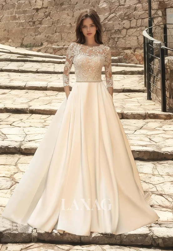 Super Savings Long-Sleeves Scoop-Neck with Lace Applique Bride Gowns A-Line Sweep Train Satin Wedding Dress Super Savings Long-Sleeves Scoop-Neck with Lace Applique Bride Gowns A-Line Sweep Train Satin Wedding Dress