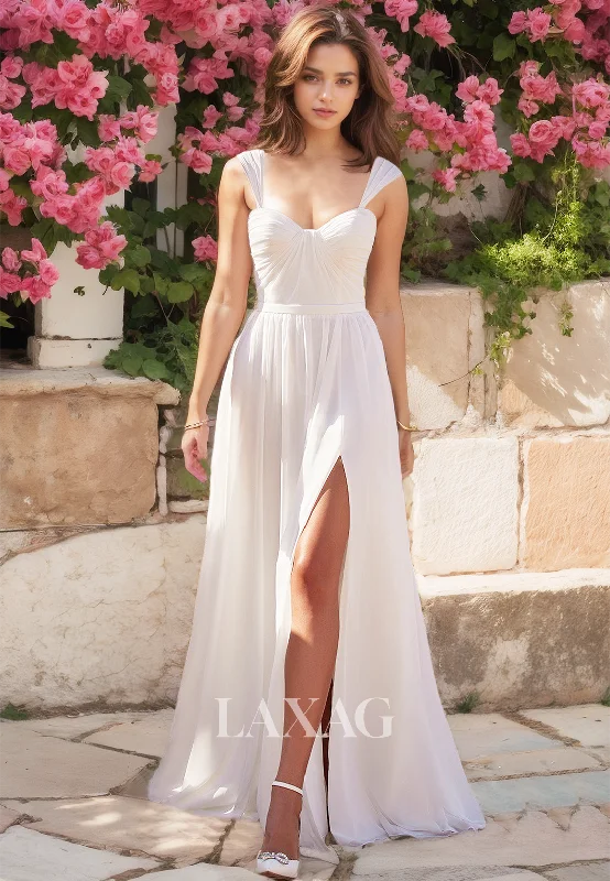 Hot Picks Sweetheart Sleeveless Straps A-Line Beach Bride Gowns Pleated Tulle Slit with Train Wedding Dress Hot Picks Sweetheart Sleeveless Straps A-Line Beach Bride Gowns Pleated Tulle Slit with Train Wedding Dress