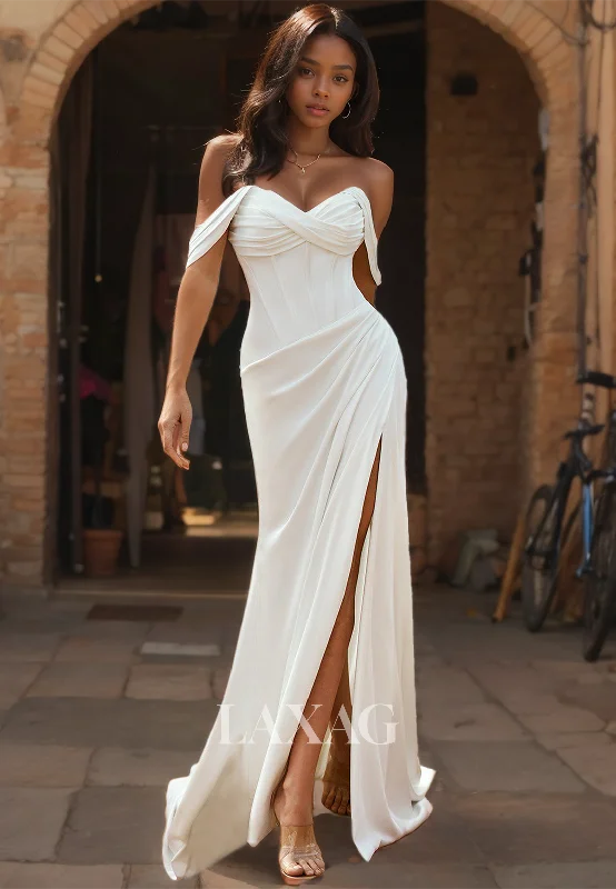 Unbeatable Offer Sweetheart Fitted Beach Wedding Dress Sleeveless Pleated Satin Slit with Train Boho Bride Gowns Unbeatable Offer Sweetheart Fitted Beach Wedding Dress Sleeveless Pleated Satin Slit with Train Boho Bride Gowns