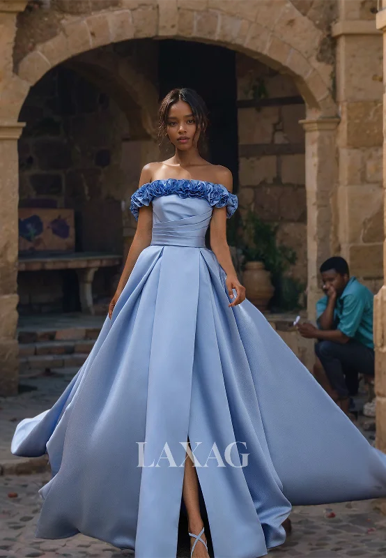 Deal of the Week Tube Top Off-Shoulder Sleeveless Pleated Satin Floral Embellished Slit with Train A-Line Wedding Dress Deal of the Week Tube Top Off-Shoulder Sleeveless Pleated Satin Floral Embellished Slit with Train A-Line Wedding Dress