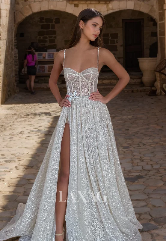 Special Shopping Event A-Line Spaghetti Straps Beach Bride Dress Sweetheart Sleeveless Glitter-Knit Boho Wedding Dress Special Shopping Event A-Line Spaghetti Straps Beach Bride Dress Sweetheart Sleeveless Glitter-Knit Boho Wedding Dress