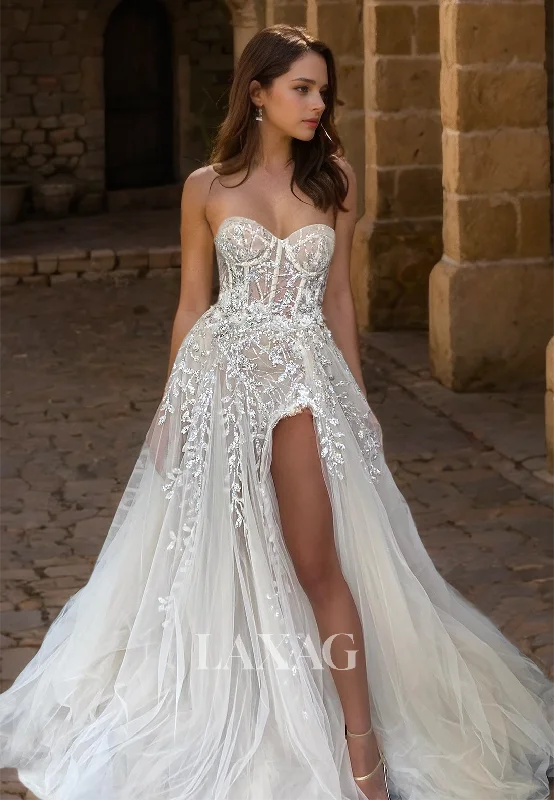 Super Price Drop Sweetheart A-Line Tulle Beach Bride Gowns Sleeveless Beaded and Applique Slit Train Wedding Dress Super Price Drop Sweetheart A-Line Tulle Beach Bride Gowns Sleeveless Beaded and Applique Slit Train Wedding Dress