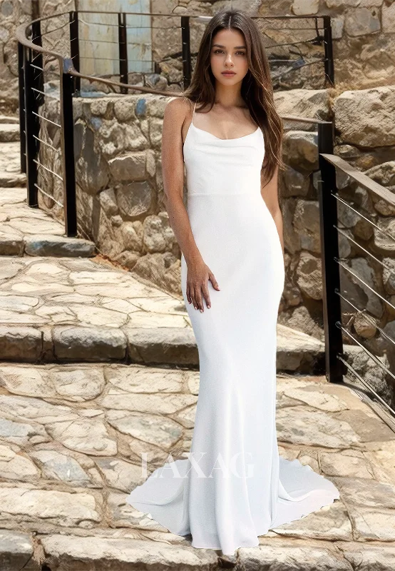 Weekend Bonanza Tube Top Spaghetti Straps Mermaid Wedding Dress Sleeveless Satin Bride Dress with Train Weekend Bonanza Tube Top Spaghetti Straps Mermaid Wedding Dress Sleeveless Satin Bride Dress with Train