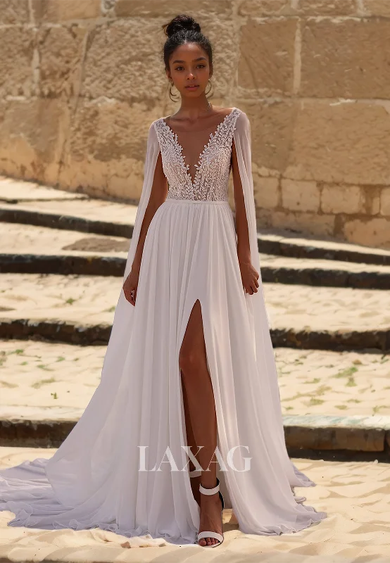 Weekend Super Sale Alert Sleeveless Straps A-Line Beach Wedding Dress Deep V-Neck Beaded Applique Cutout Boho Bride Gowns with Train Weekend Super Sale Alert Sleeveless Straps A-Line Beach Wedding Dress Deep V-Neck Beaded Applique Cutout Boho Bride Gowns with Train