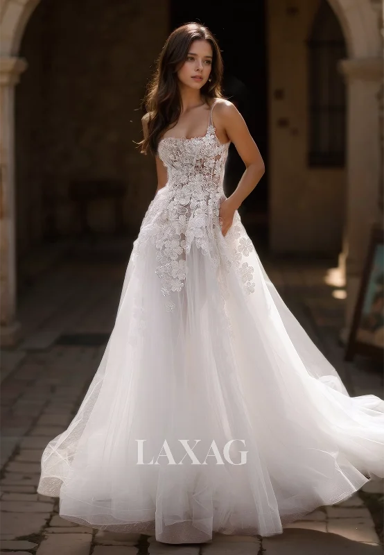 Weekend Clearance Frenzy Tube Top Spaghetti Straps Tulle A-Line Wedding Dress Floral Embossed Beaded Applique with Train Bride Dress Weekend Clearance Frenzy Tube Top Spaghetti Straps Tulle A-Line Wedding Dress Floral Embossed Beaded Applique with Train Bride Dress