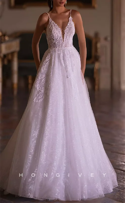 Weekend Hot Offers H1434 - Sexy Glitter Tulle A-Line V-Neck Spaghetti Straps Empire Beaded Appliques With Train Wedding Dress Weekend Hot Offers H1434 - Sexy Glitter Tulle A-Line V-Neck Spaghetti Straps Empire Beaded Appliques With Train Wedding Dress