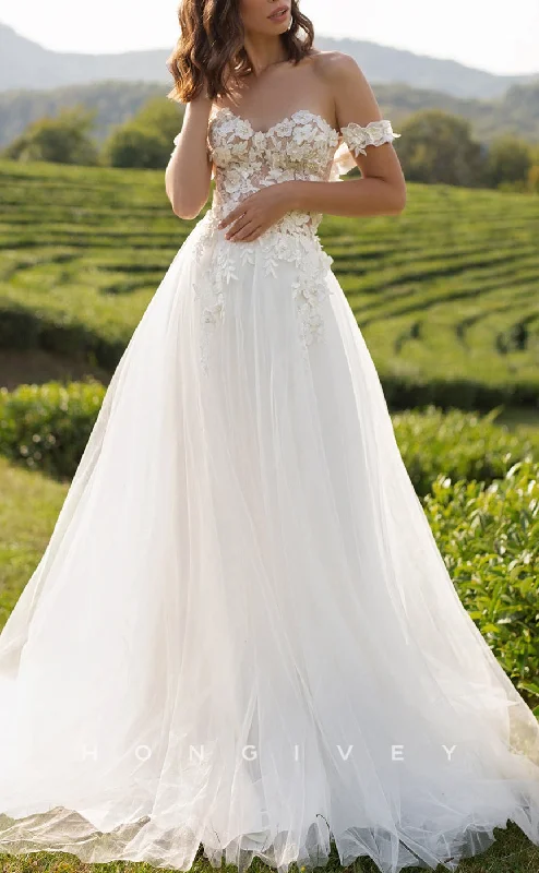Weekend Exclusive Offers H1444 - Sexy Tulle A-Line Sweetheart Off-Shoulder Empire Illusion Appliques Pearls With Train Wedding Dress Weekend Exclusive Offers H1444 - Sexy Tulle A-Line Sweetheart Off-Shoulder Empire Illusion Appliques Pearls With Train Wedding Dress