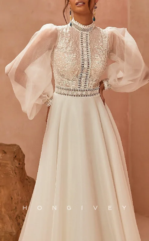 Weekend Specials Galore H1445 - Sexy Satin A-Line High Neck Long Sleeve Empire Appliques With Train Boho Wedding Dress Weekend Specials Galore H1445 - Sexy Satin A-Line High Neck Long Sleeve Empire Appliques With Train Boho Wedding Dress