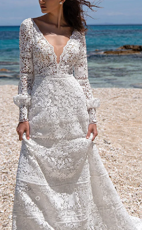 Don’t Miss These Deals H1449 - Sexy Satin A-Line V-Neck Long Sleeve Empire Illusion With Train Boho Wedding Dress Don’t Miss These Deals H1449 - Sexy Satin A-Line V-Neck Long Sleeve Empire Illusion With Train Boho Wedding Dress