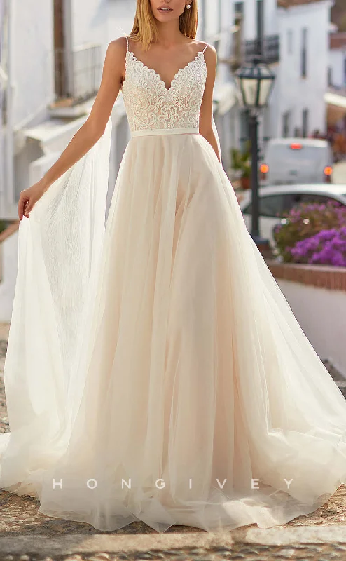 Exclusive Discounts Just for You H1458 - Sexy Tulle A-Line V-Neck Spaghetti Straps Empire Appliques With Tulle Train Wedding Dress Exclusive Discounts Just for You H1458 - Sexy Tulle A-Line V-Neck Spaghetti Straps Empire Appliques With Tulle Train Wedding Dress