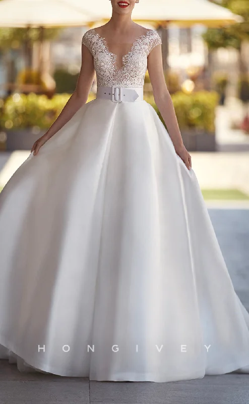 Special Price Drop H1461 - Sexy Satin A-Line V-Neck Cap Sleeve Empire Belt Appliques With Train Wedding Dress Special Price Drop H1461 - Sexy Satin A-Line V-Neck Cap Sleeve Empire Belt Appliques With Train Wedding Dress