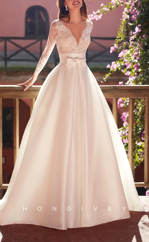 Hurry, While Stocks Last H1462 - Sexy Satin A-Line Scoop Empire Bowknot Lace Long Sleeve Appliques Wedding Dress Hurry, While Stocks Last H1462 - Sexy Satin A-Line Scoop Empire Bowknot Lace Long Sleeve Appliques Wedding Dress