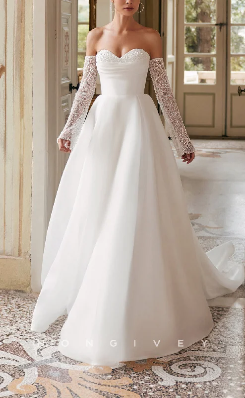 Today Only H1469 - Sexy Tulle A-Line Sweetheart Empire Long Sleeves Beaded Ruched With Train Wedding Dress Today Only H1469 - Sexy Tulle A-Line Sweetheart Empire Long Sleeves Beaded Ruched With Train Wedding Dress