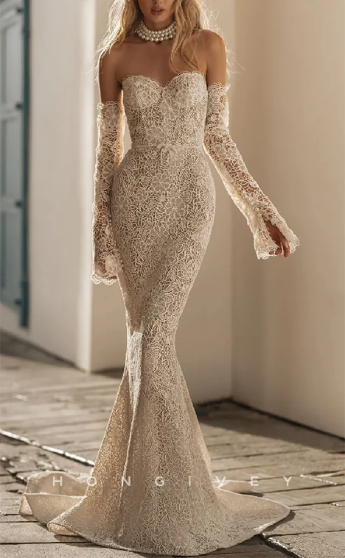 Offer Ending Soon H1470 - Sexy Lace Trumpet Sweetheart Strapless Empire With Long Bell Sleeves Train Wedding Dress Offer Ending Soon H1470 - Sexy Lace Trumpet Sweetheart Strapless Empire With Long Bell Sleeves Train Wedding Dress