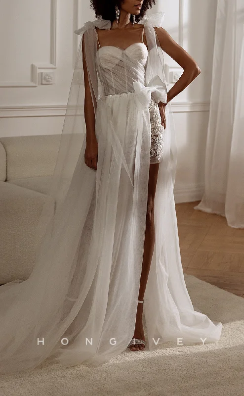 Weekend Only Steals H1482 - Sexy Tulle A-Line Sweetheart Spaghetti Straps Bowknot Illusion Empire Appliques With Side Slit Train Wedding Dress Weekend Only Steals H1482 - Sexy Tulle A-Line Sweetheart Spaghetti Straps Bowknot Illusion Empire Appliques With Side Slit Train Wedding Dress
