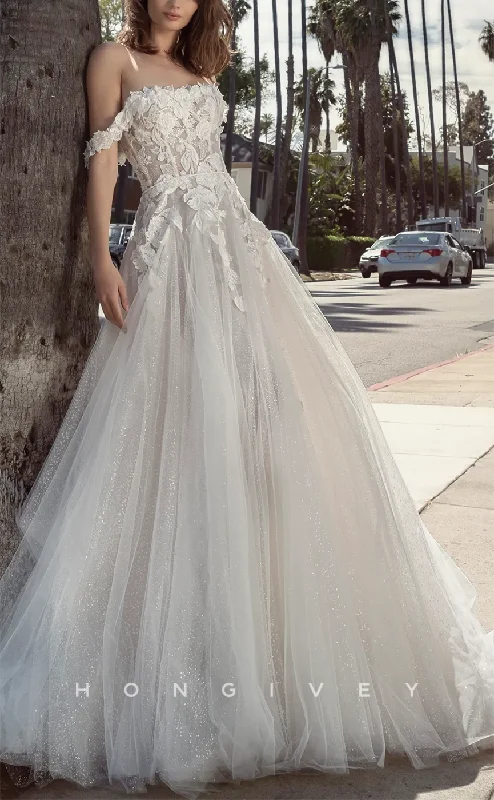 Weekend Special Discounts H1484 - Sexy Glitter Tulle A-Line Off-Shoulder Empire Floral Embellished With Train Wedding Dress Weekend Special Discounts H1484 - Sexy Glitter Tulle A-Line Off-Shoulder Empire Floral Embellished With Train Wedding Dress