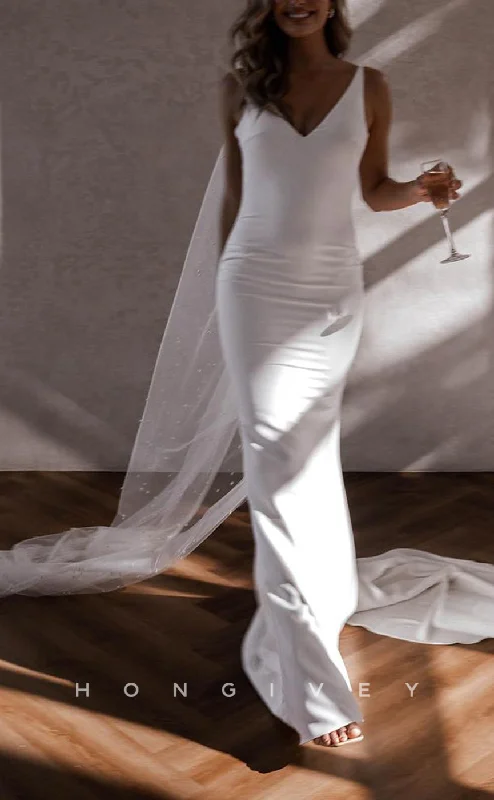 Weekend Best Deals H1493 - Sexy Satin Fitted Empire V-Neck Spaghetti Straps Open Back With Train Beach Wedding Dress Weekend Best Deals H1493 - Sexy Satin Fitted Empire V-Neck Spaghetti Straps Open Back With Train Beach Wedding Dress