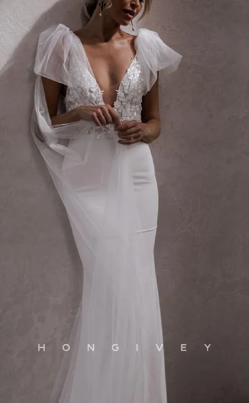 Shop & Save Instantly H1507 - Sexy Satin Trumpet V-Neck Straps Empire Beaded Appliques Open Back With Train Wedding Dress Shop & Save Instantly H1507 - Sexy Satin Trumpet V-Neck Straps Empire Beaded Appliques Open Back With Train Wedding Dress
