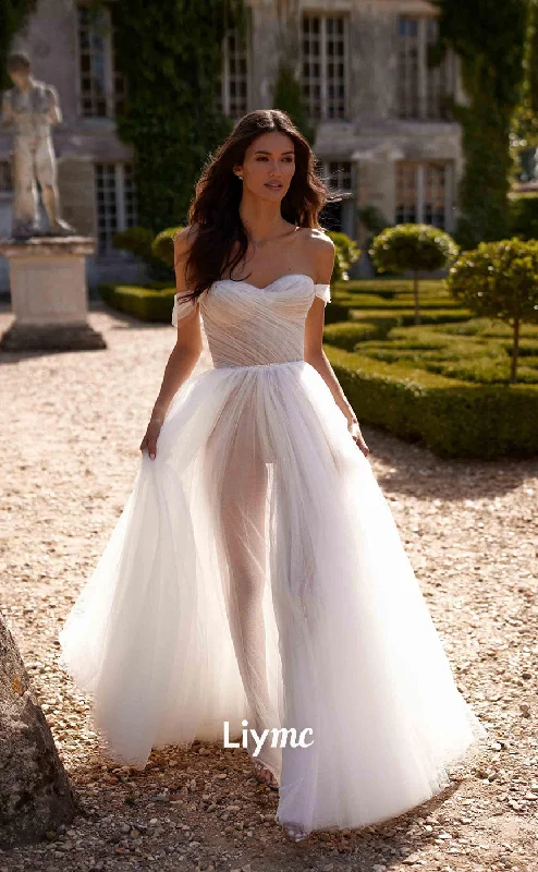 Weekend Markdowns Galore LW002 - A Line Sweetheart Ivory Tulle Boho Wedding Dress with Slit