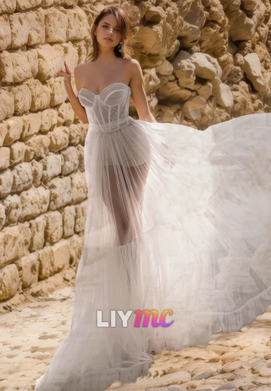 Limited Stock LW021 - A line Sweetheart Tulle Boho Wedding Dress