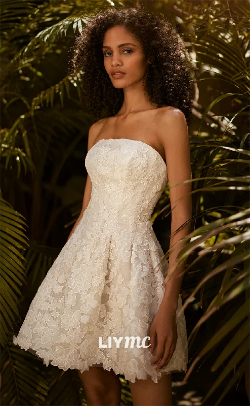 Weekend Super Savings LW231 - Chic Strapless Sleeveless Lace Appliqued A Line Mini Wedding Dress Weekend Super Savings LW231 - Chic Strapless Sleeveless Lace Appliqued A Line Mini Wedding Dress