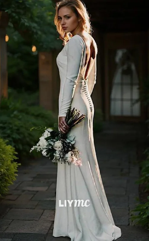 Weekend Bargain Deals LW578 - Sheath Column Jewel Sweep Train Stretch Crepe Wedding Dresses Weekend Bargain Deals LW578 - Sheath Column Jewel Sweep Train Stretch Crepe Wedding Dresses