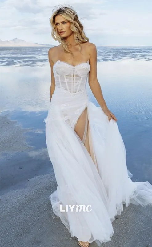 Big Sale Event LW603 - Elegant Sweetheart Sleeveless Tiered Tulle High Slit Wedding Dress Big Sale Event LW603 - Elegant Sweetheart Sleeveless Tiered Tulle High Slit Wedding Dress