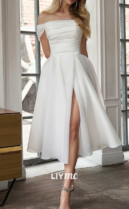 Weekend Limited-Time Offers LW694 - Off-Shouler Lace-Up A-Line Side Slit Beach Wedding Dress Weekend Limited-Time Offers LW694 - Off-Shouler Lace-Up A-Line Side Slit Beach Wedding Dress