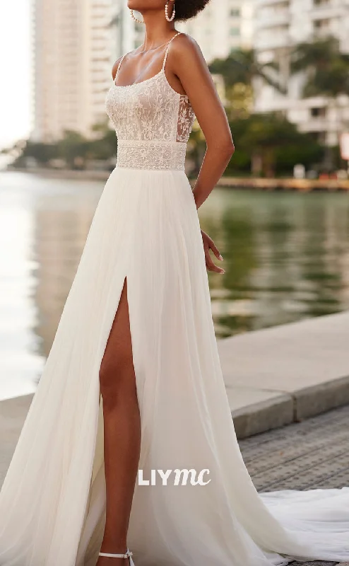 Weekend Deal Rush LW888 - Scoop Spaghetti Straps Sleeveless Sleek Backless Boho Wedding Dress Weekend Deal Rush LW888 - Scoop Spaghetti Straps Sleeveless Sleek Backless Boho Wedding Dress