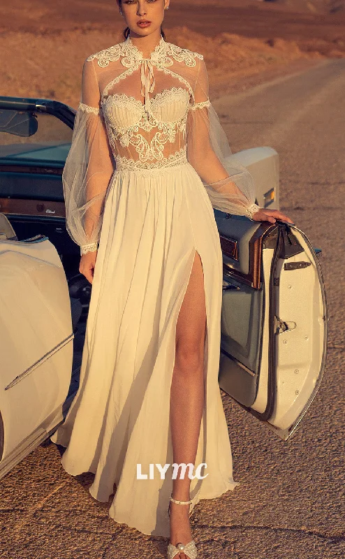 Buy More, Save More LW908 - Sweetheart Long Sleeves Appliques Pleated A-Line Side Slit Boho Wedding Dress Buy More, Save More LW908 - Sweetheart Long Sleeves Appliques Pleated A-Line Side Slit Boho Wedding Dress
