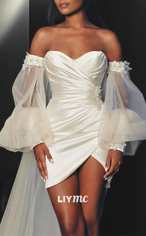 Big Bargain Bonanza LW931 - Sweetheart Sleeveless Pleated Appliques Satin Short Beach Wedding Dress Big Bargain Bonanza LW931 - Sweetheart Sleeveless Pleated Appliques Satin Short Beach Wedding Dress