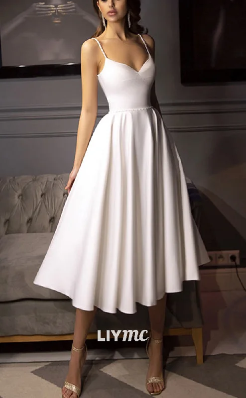 Limited-Time Deal LW947 - Sweetheart Spaghetti Straps Sleek Satin Pleated A-Line Beach Wedding Dress Limited-Time Deal LW947 - Sweetheart Spaghetti Straps Sleek Satin Pleated A-Line Beach Wedding Dress