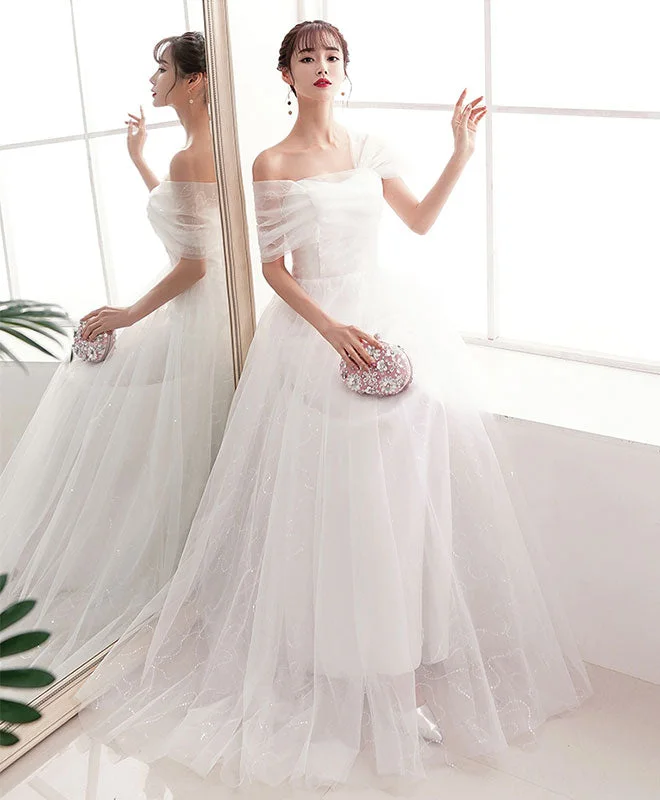 Shop & Save Now Elegant  White Tulle Long Prom Dress White Tulle Evening Dress