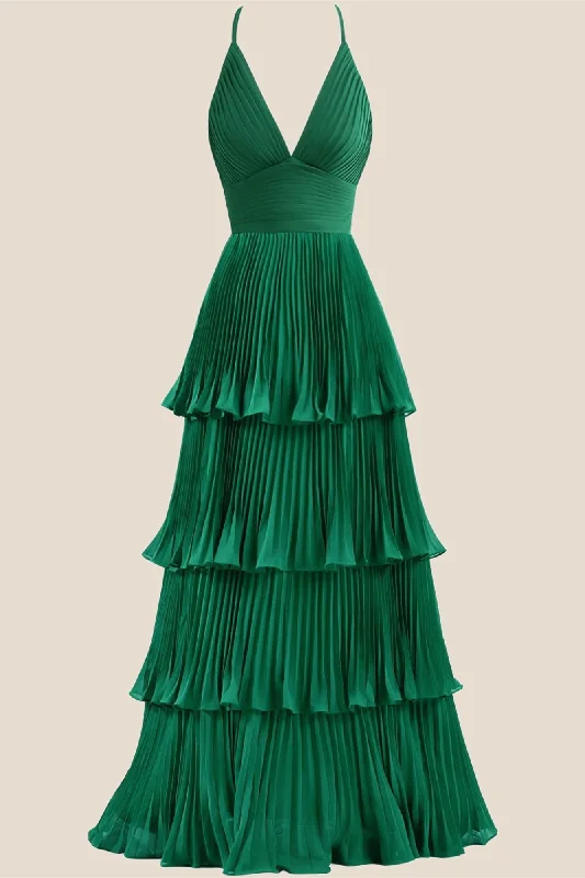Weekend Top Offers Emerald Green Pleated Empire Tiered A-line Party Dress