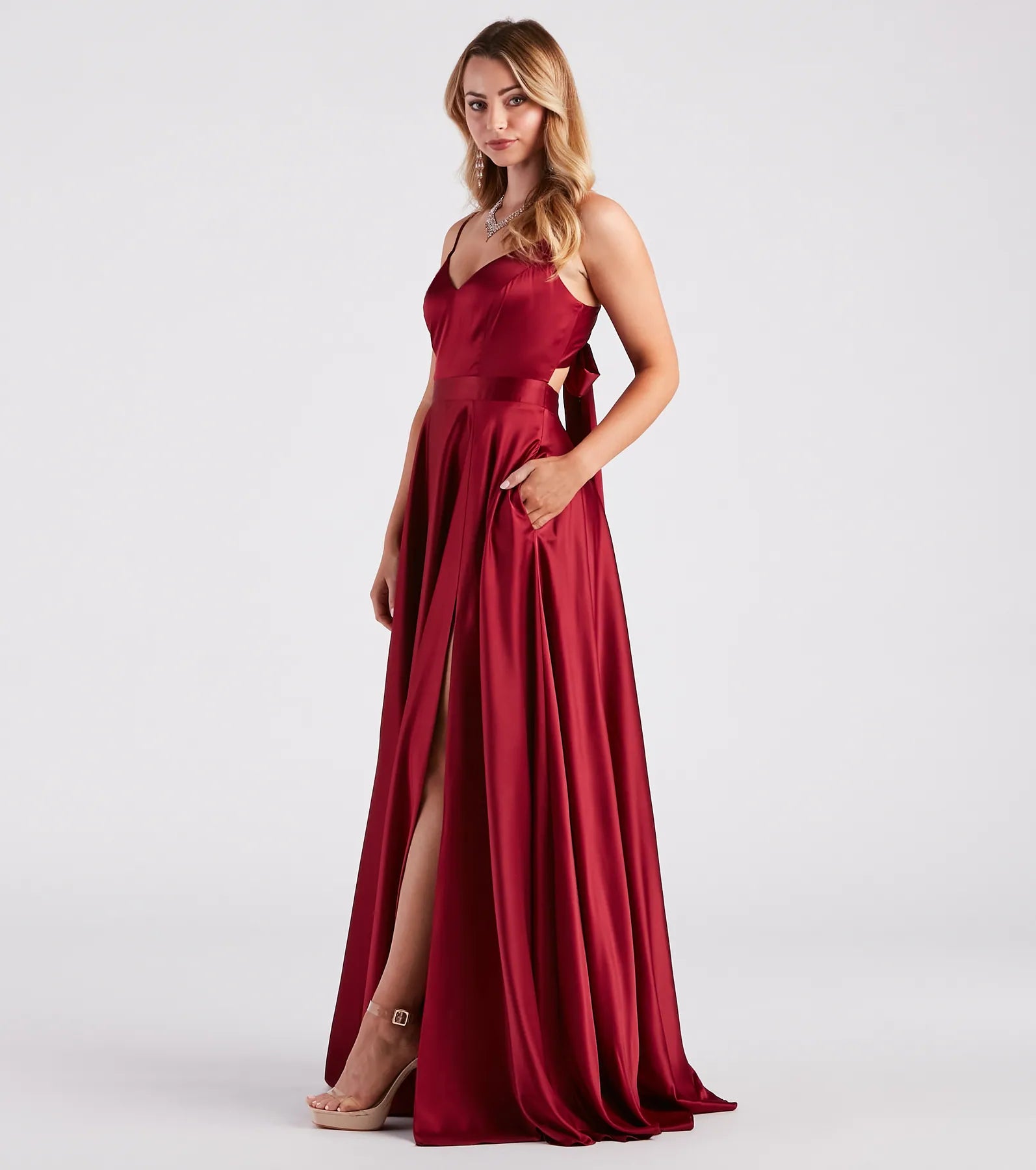 Offer of the Day Emilie Formal Satin A-Line Dress With Pockets