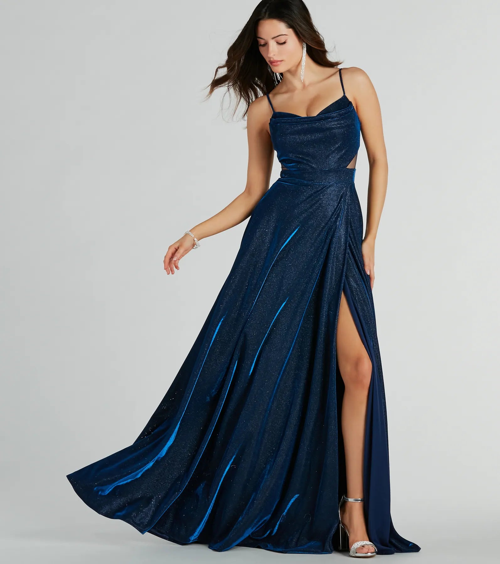 Super Deal Emmeline Glitter Woven A-Line Formal Dress