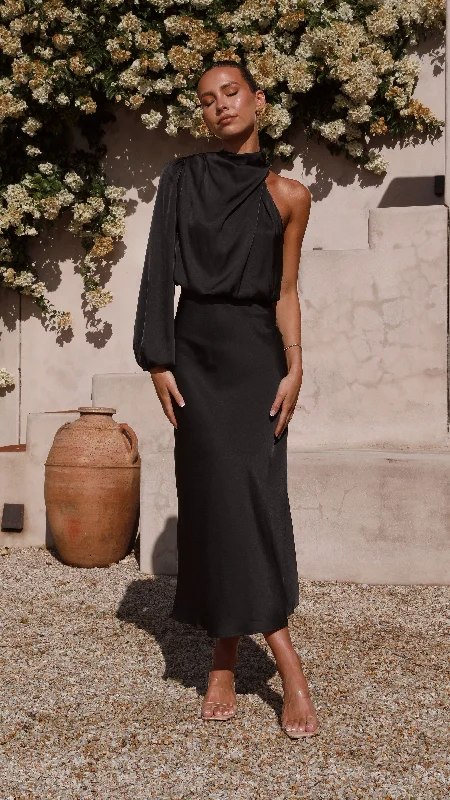 Time-Sensitive Offer Esther One Shoulder Long Sleeve Dress - Black