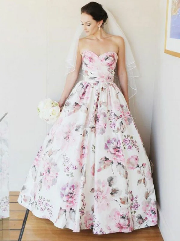 Weekend Shopping Fever Floral Print Wedding Dresses Aline Sweetheart Satin Beautiful Unique Bridal Gown JKW327 Weekend Shopping Fever Floral Print Wedding Dresses Aline Sweetheart Satin Beautiful Unique Bridal Gown JKW327