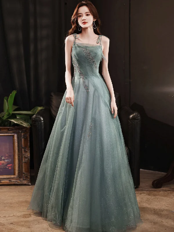 Price Slash Alert Green Tulle Sequin Long Prom Dress, Green Evening Dress