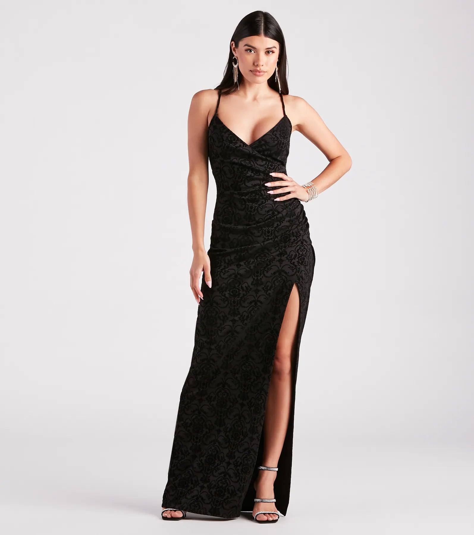 Last Chance Sale Gretchen Formal Flocked Velvet Wrap Dress