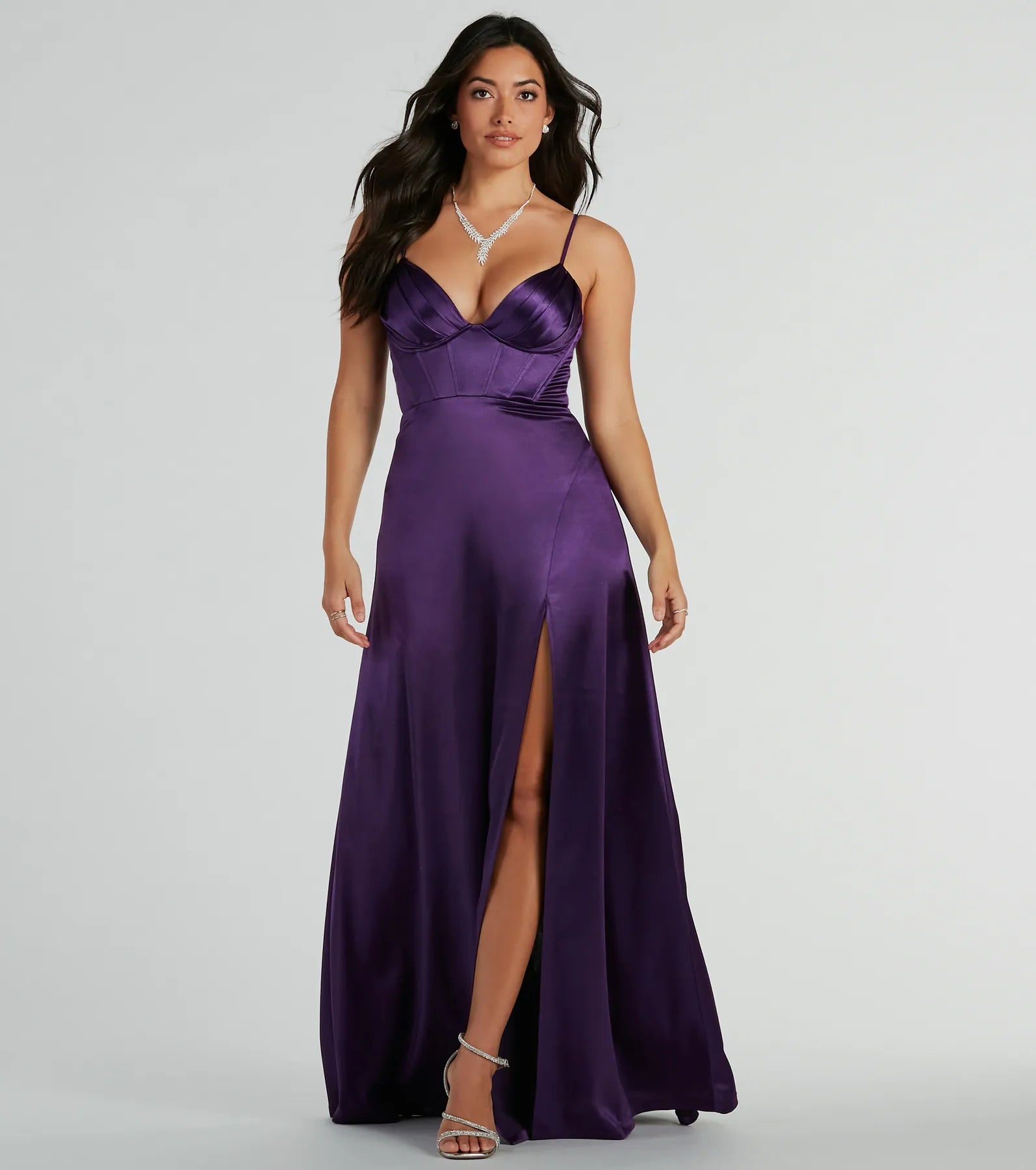 Weekend Shopping Deals Haley Corset Slit A-Line Satin Formal Dress
