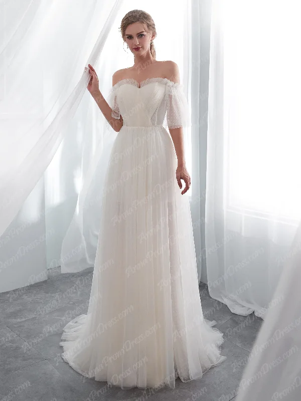 Super Price Slash Half Sleeve Wedding Dresses A-line Short Train Elegant Simple Romantic Lace Bridal Gown JKW259