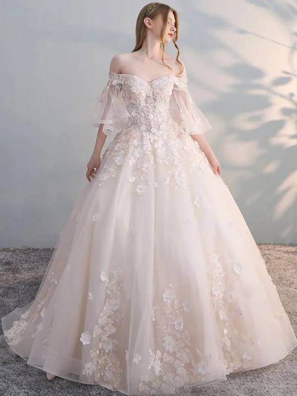 Weekend Shopping Madness Half Sleeve Wedding Dresses Brush Train Off-the-shoulder Chic Ball Gown Bridal Gown JKW362 Weekend Shopping Madness Half Sleeve Wedding Dresses Brush Train Off-the-shoulder Chic Ball Gown Bridal Gown JKW362