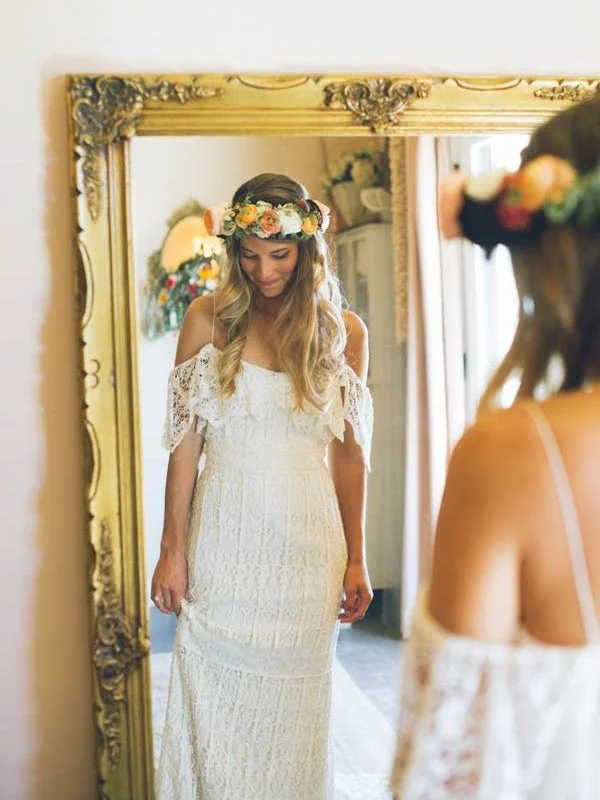 Flash Offer Half Sleeve Wedding Dresses Spaghetti Straps Short Train Romantic Lace Bridal Gown JKW364 Flash Offer Half Sleeve Wedding Dresses Spaghetti Straps Short Train Romantic Lace Bridal Gown JKW364