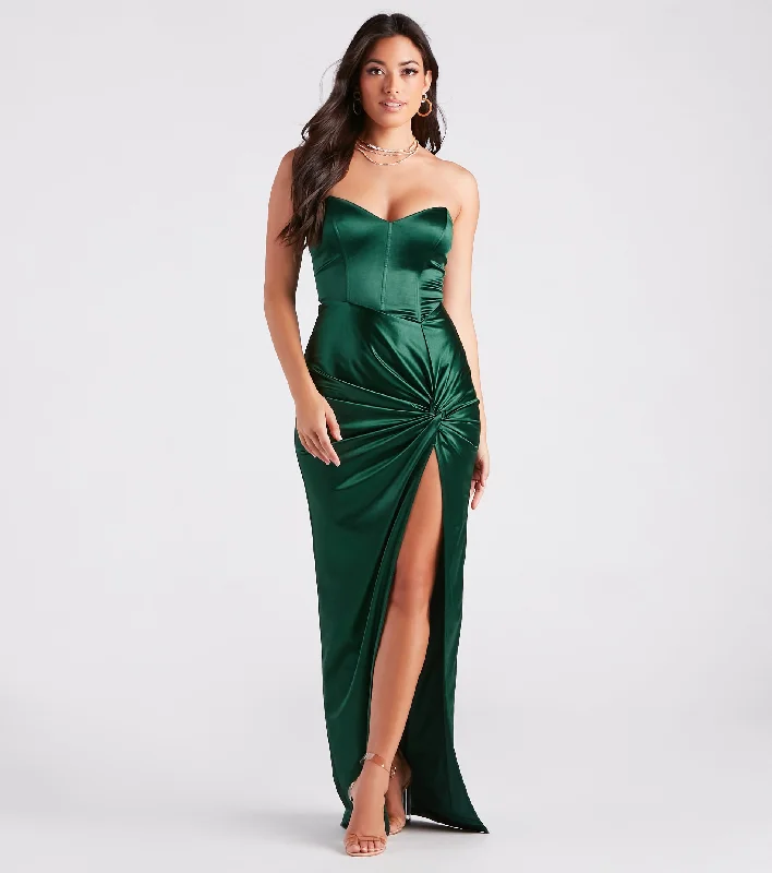 Weekend Bargain Bonanza Juliette Formal Satin Corset Slit Long Dress